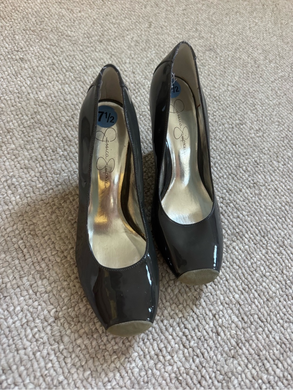 Jessica Simpson Dark Gray Faux Patent Leather 3.5” Heels